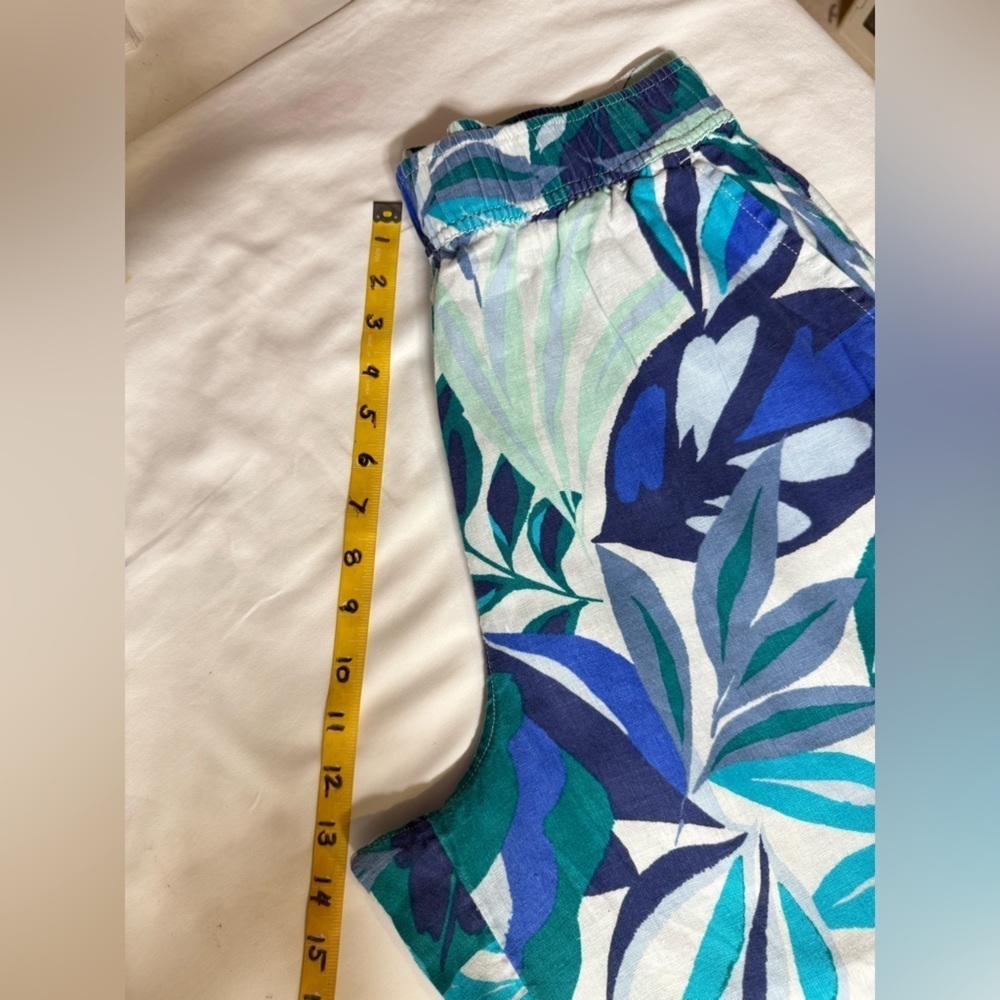 C&C California Blue and white tropical leaf print wide leg crop pants size L - Picture 7 of 10